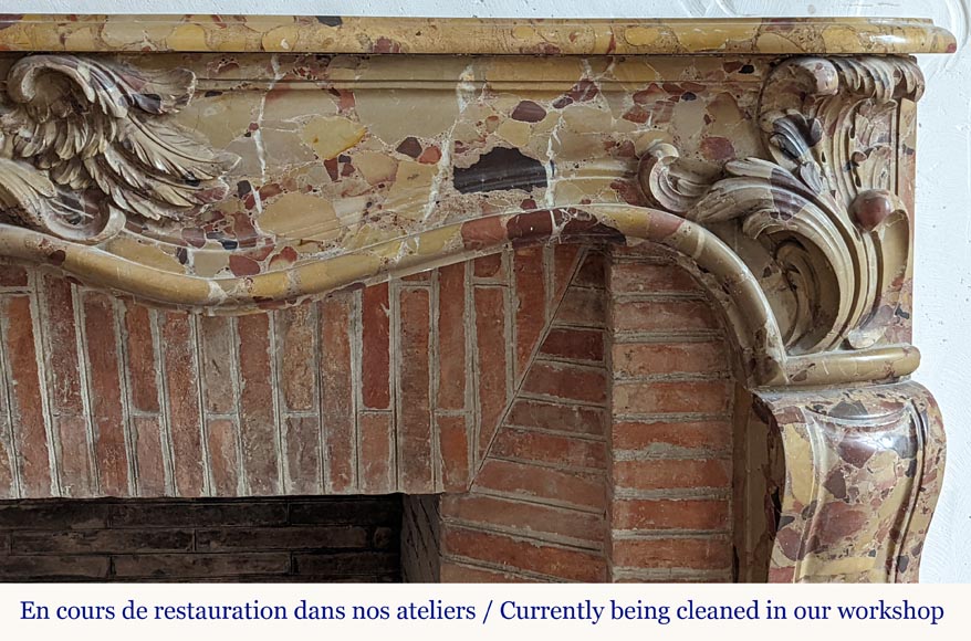 Cheminée d'époque Louis XV en brèche d'Alep avec coquille ailée Cheminée d'époque Louis XV en brèche d'Alep avec coquille ailée-9