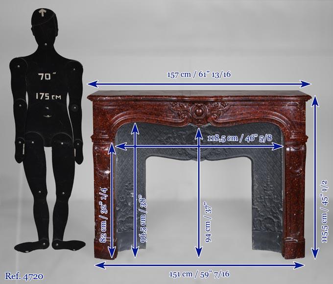 Belle cheminée en marbre Rouge Griotte au cabochon dans un entourage de feuilles d'acanthe Belle cheminée en marbre Rouge Griotte au cabochon dans un entourage de feuilles d'acanthe-12