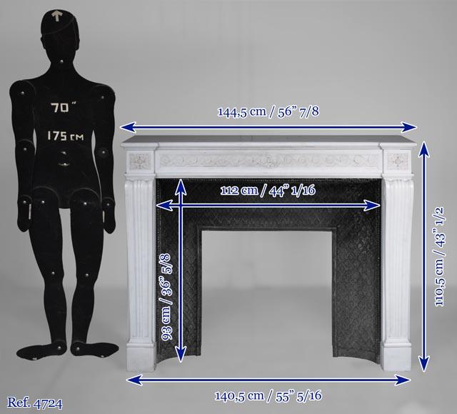 Cheminée en marbre de Carrare semi-statuaire de style Louis XVI à la frise de postes Cheminée en marbre de Carrare semi-statuaire de style Louis XVI à la frise de postes-11