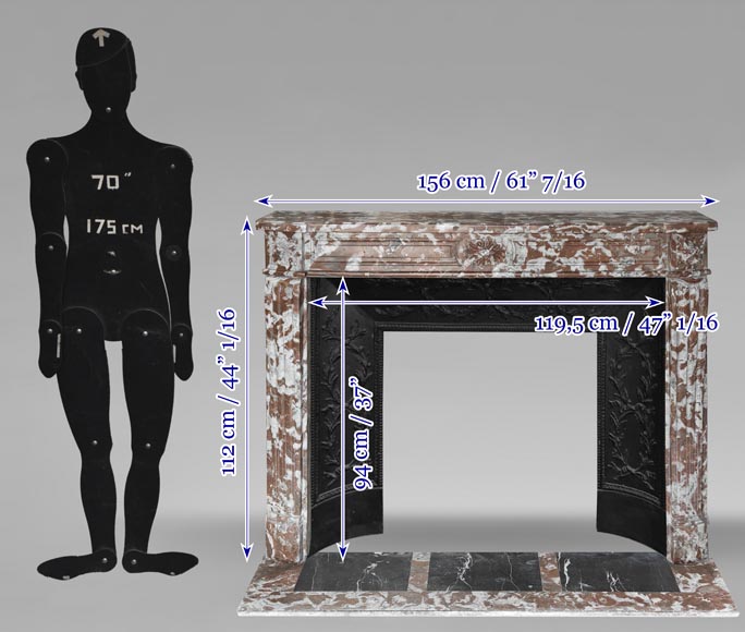 Cheminée de style Louis XVI légèrement galbée, en marbre Rouge du Nord Cheminée de style Louis XVI légèrement galbée, en marbre Rouge du Nord-12