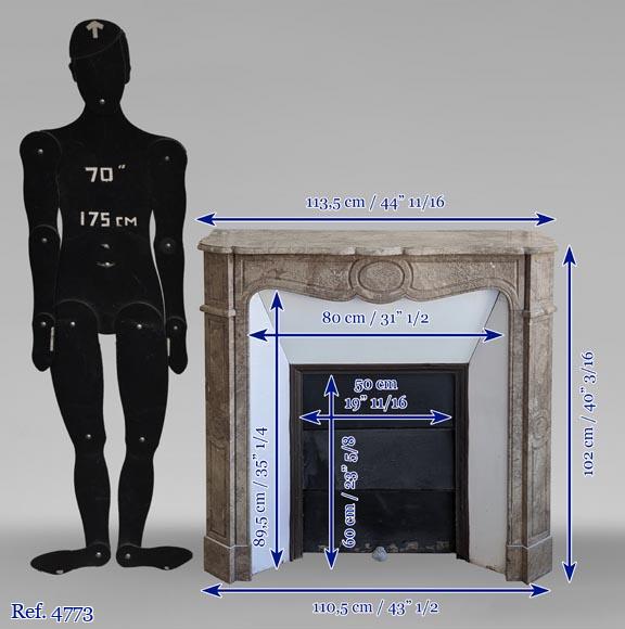 Cheminée ancienne de style Louis XV, modèle Pompadour, en pierre de Lunel Cheminée ancienne de style Louis XV, modèle Pompadour, en pierre de Lunel-9