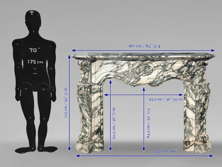 Cheminée style Louis XV moderne en marbre veiné vert Cheminée style Louis XV moderne en marbre veiné vert-9