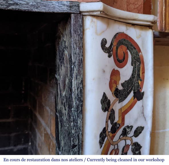 Cheminée réalisée à partir d'éléments en marbres polychromes. Probablement d’un autel du XVIIIe siècle Cheminée réalisée à partir d'éléments en marbres polychromes. Probablement d’un autel du XVIIIe siècle-10