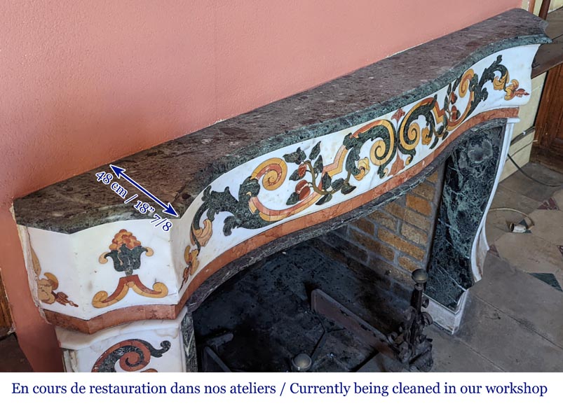 Cheminée réalisée à partir d'éléments en marbres polychromes. Probablement d’un autel du XVIIIe siècle Cheminée réalisée à partir d'éléments en marbres polychromes. Probablement d’un autel du XVIIIe siècle-12