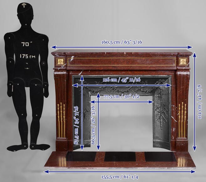 Cheminée de style Louis XVI en marbre Rouge Griotte , perlée de bronze doré Cheminée de style Louis XVI en marbre Rouge Griotte , perlée de bronze doré-11