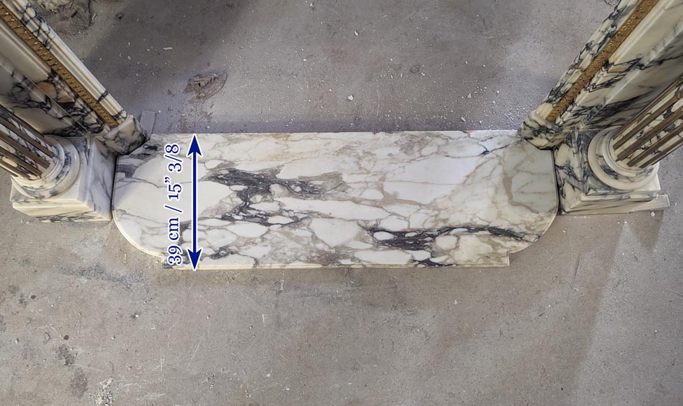 Cheminée de style Louis XVI en marbre Panazeau et bronze à colonnes détachées et cannelées Cheminée de style Louis XVI en marbre Panazeau et bronze à colonnes détachées et cannelées-13