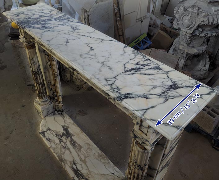 Cheminée de style Louis XVI en marbre Panazeau et bronze à colonnes détachées et cannelées Cheminée de style Louis XVI en marbre Panazeau et bronze à colonnes détachées et cannelées-14