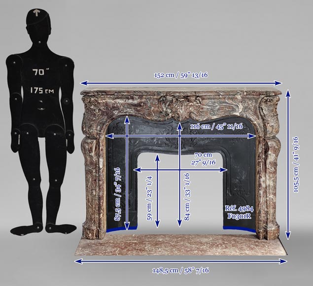 Cheminée d'époque Louis XV en marbre Rouge Royal décorée de cartouches asymétriques Cheminée d'époque Louis XV en marbre Rouge Royal décorée de cartouches asymétriques-13