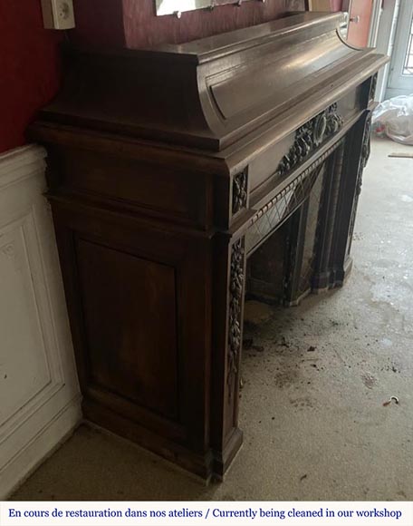 Cheminée de style Napoléon III décorée de guirlandes de fleurs sculptée en bois Cheminée de style Napoléon III décorée de guirlandes de fleurs sculptée en bois-2