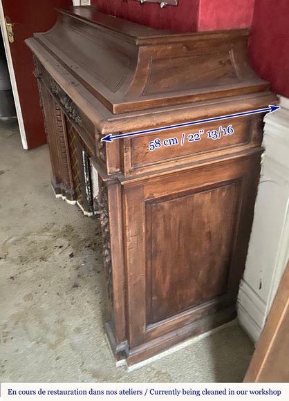 Cheminée de style Napoléon III décorée de guirlandes de fleurs sculptée en bois Cheminée de style Napoléon III décorée de guirlandes de fleurs sculptée en bois-4