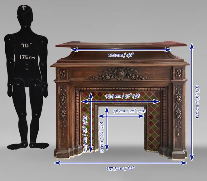 Cheminée de style Napoléon III décorée de guirlandes de fleurs sculptée en bois Cheminée de style Napoléon III décorée de guirlandes de fleurs sculptée en bois-7