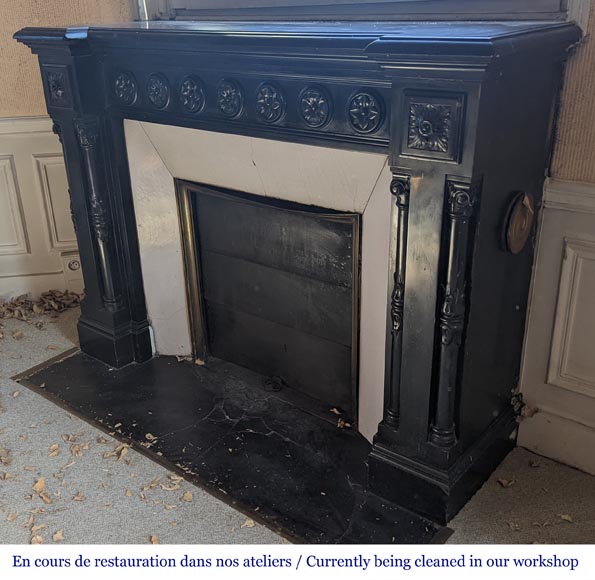 Cheminée Napoléon III en marbre Noir de Belgique aux colonnettes Cheminée Napoléon III en marbre Noir de Belgique aux colonnettes-7