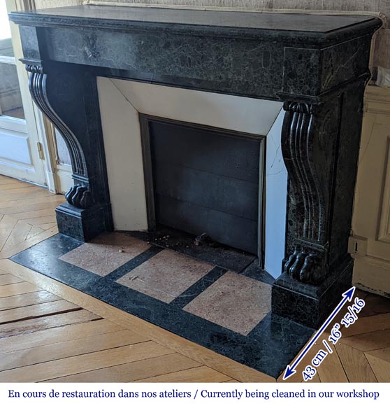 Cheminée de style Napoléon III à pattes de lions en marbre vert de mer Cheminée de style Napoléon III à pattes de lions en marbre vert de mer-6