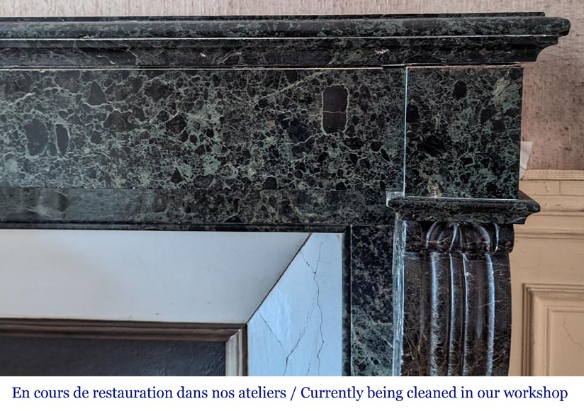 Cheminée de style Napoléon III à pattes de lions en marbre vert de mer Cheminée de style Napoléon III à pattes de lions en marbre vert de mer-7