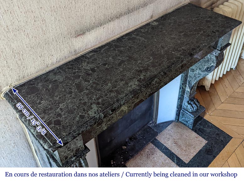 Cheminée de style Napoléon III à pattes de lions en marbre vert de mer Cheminée de style Napoléon III à pattes de lions en marbre vert de mer-10