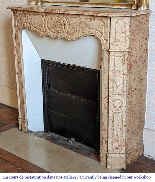 Cheminée Pompadour à pans coupés en marbre rouge et rosé Cheminée Pompadour à pans coupés en marbre rouge et rosé-2