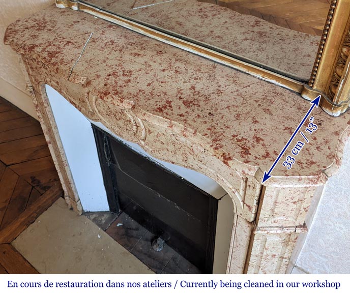 Cheminée Pompadour à pans coupés en marbre rouge et rosé Cheminée Pompadour à pans coupés en marbre rouge et rosé-8