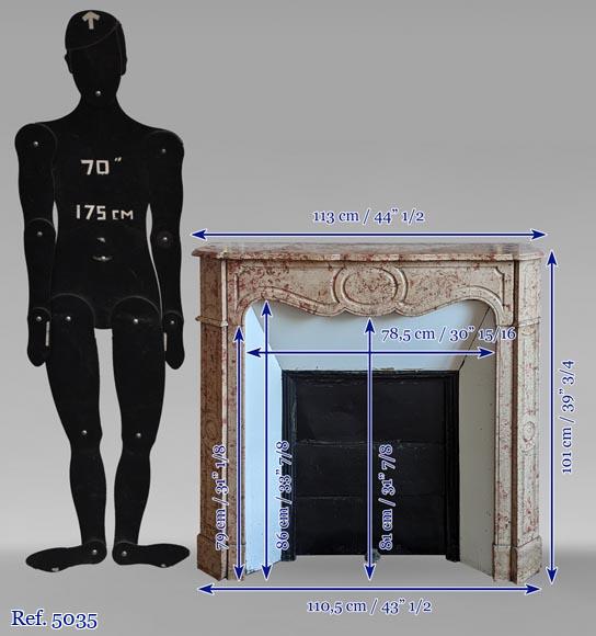 Cheminée Pompadour à pans coupés en marbre rouge et rosé Cheminée Pompadour à pans coupés en marbre rouge et rosé-9