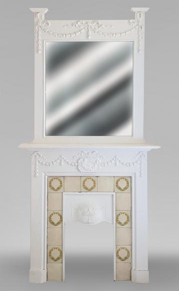 Cheminée en bois de style Louis XVI décorée d'une scène de mythologie Cheminée en bois de style Louis XVI décorée d'une scène de mythologie-0