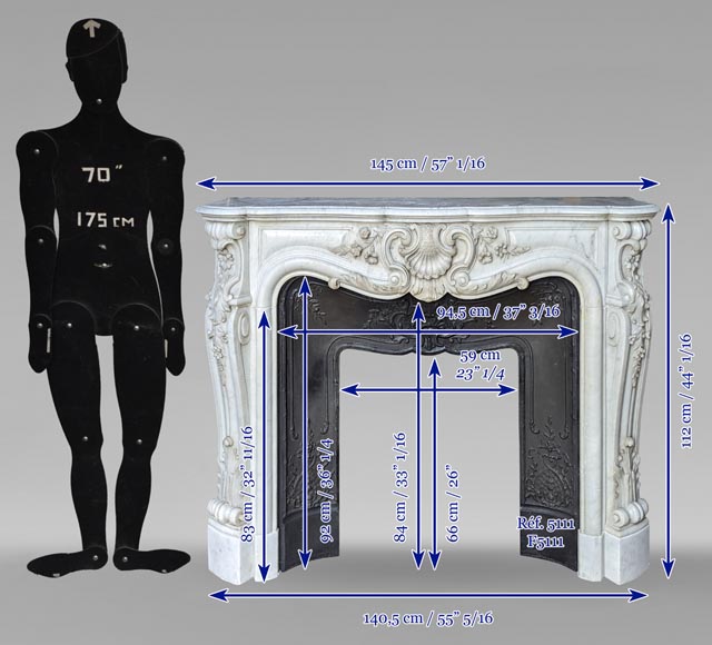 Cheminée de style Louis XV au décors fleuri sculpté en marbre de Carrare Cheminée de style Louis XV au décors fleuri sculpté en marbre de Carrare-15