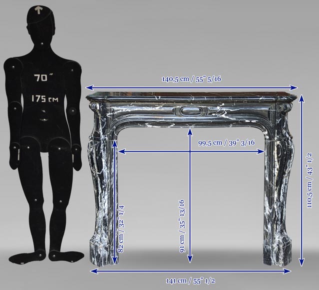 Cheminée Pompadour de style Louis XV en marbre Noir Marquina Cheminée Pompadour de style Louis XV en marbre Noir Marquina-9