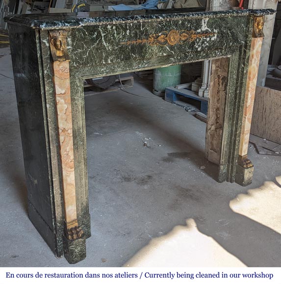 Cheminée de style Empire en marbre Vert de Mer aux ornements égyptien en bronze Cheminée de style Empire en marbre Vert de Mer aux ornements égyptien en bronze-4