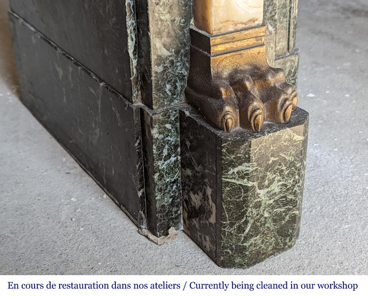 Cheminée de style Empire en marbre Vert de Mer aux ornements égyptien en bronze Cheminée de style Empire en marbre Vert de Mer aux ornements égyptien en bronze-6