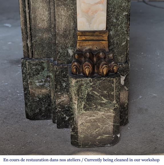 Cheminée de style Empire en marbre Vert de Mer aux ornements égyptien en bronze Cheminée de style Empire en marbre Vert de Mer aux ornements égyptien en bronze-10