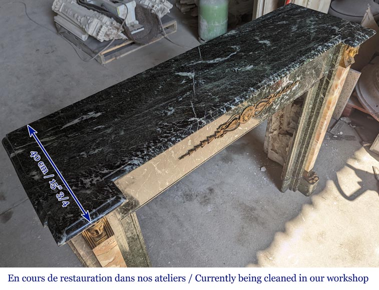 Cheminée de style Empire en marbre Vert de Mer aux ornements égyptien en bronze Cheminée de style Empire en marbre Vert de Mer aux ornements égyptien en bronze-11