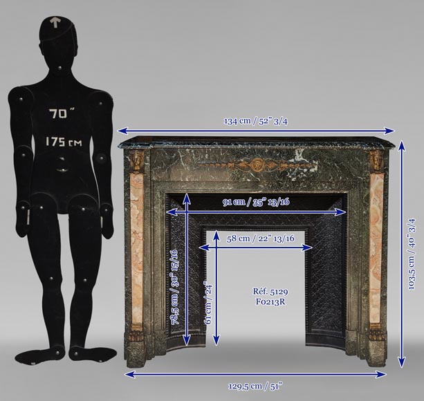 Cheminée de style Empire en marbre Vert de Mer aux ornements égyptien en bronze Cheminée de style Empire en marbre Vert de Mer aux ornements égyptien en bronze-12