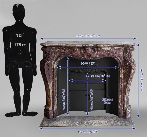 Cheminée de style Napoléon III en marbre Fleur de pêcher Cheminée de style Napoléon III en marbre Fleur de pêcher-15
