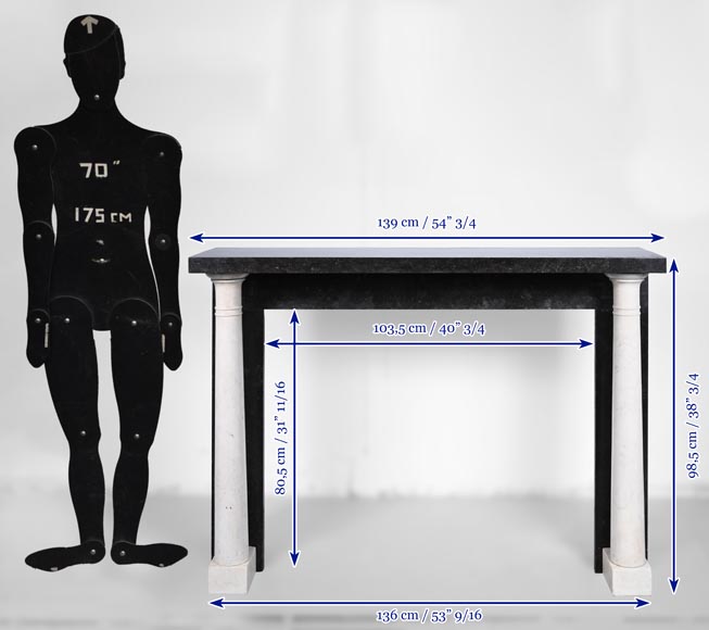 Cheminée de style Directoire à colonnes détachées en marbre statuaire et granit Cheminée de style Directoire à colonnes détachées en marbre statuaire et granit-9