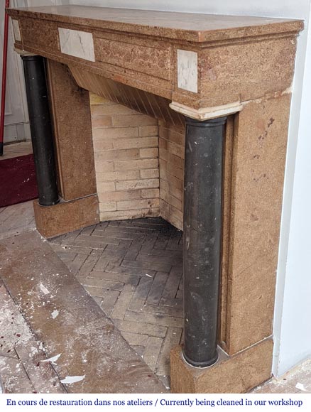 Cheminée bicolore de style Directoire en granite et colonnes détachées en marbre noir Cheminée bicolore de style Directoire en granite et colonnes détachées en marbre noir-5