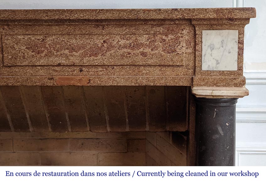Cheminée bicolore de style Directoire en granite et colonnes détachées en marbre noir Cheminée bicolore de style Directoire en granite et colonnes détachées en marbre noir-6