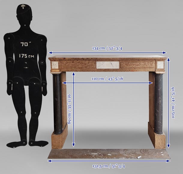 Cheminée bicolore de style Directoire en granite et colonnes détachées en marbre noir Cheminée bicolore de style Directoire en granite et colonnes détachées en marbre noir-10