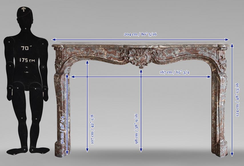 Cheminée de style Louis XV en marbre Rouge Royal, XVIIIe siècle Cheminée de style Louis XV en marbre Rouge Royal, XVIIIe siècle-12