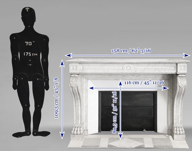 Cheminée d'époque Napoléon III à pattes de lion, en marbre de Carrare Cheminée d'époque Napoléon III à pattes de lion, en marbre de Carrare-9