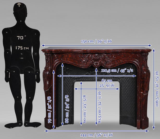 Cheminée de style Louis XV au riche décor de coquilles et de volutes réalisée en marbre Griotte Cheminée de style Louis XV au riche décor de coquilles et de volutes réalisée en marbre Griotte-13