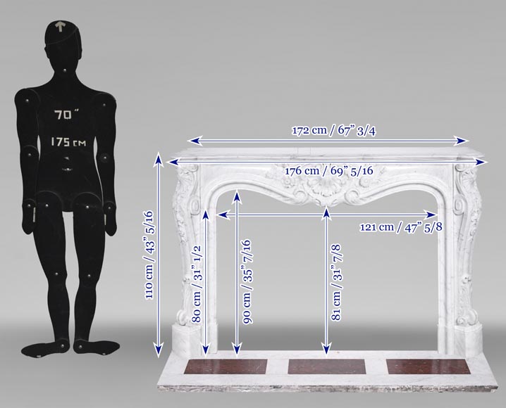 Cheminée de style Louis XV en marbre de Carrare très sculptée, décorée d'une coquille Cheminée de style Louis XV en marbre de Carrare très sculptée, décorée d'une coquille-17