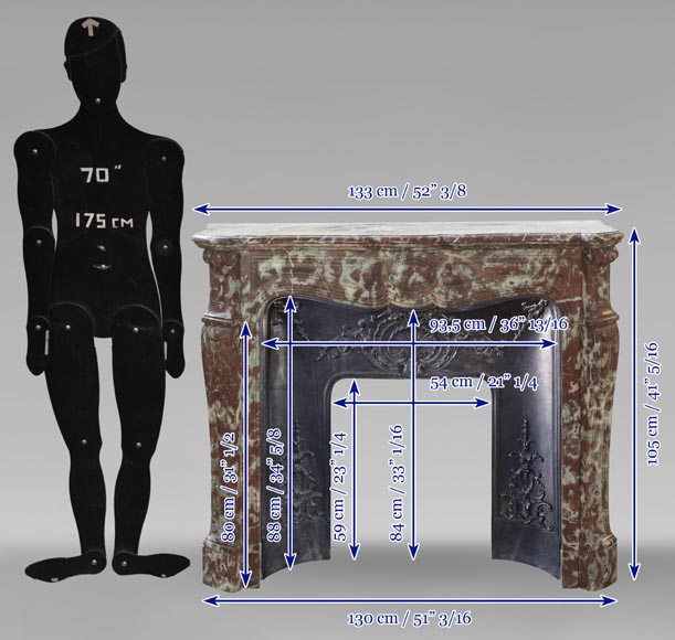 Cheminée de style Louis XV modèle Pompadour en marbre Rouge du Nord Cheminée de style Louis XV modèle Pompadour en marbre Rouge du Nord-8