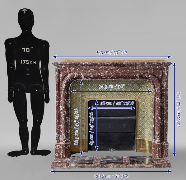 Cheminée de style Louis XIV en marbre Rouge du Nord avec intérieur en laiton Cheminée de style Louis XIV en marbre Rouge du Nord avec intérieur en laiton-11