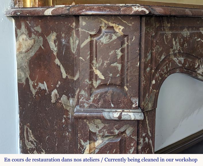 Cheminée de style Louix XV modèle Pompadour sculptée en marbre rouge du Nord Cheminée de style Louix XV modèle Pompadour sculptée en marbre rouge du Nord-3