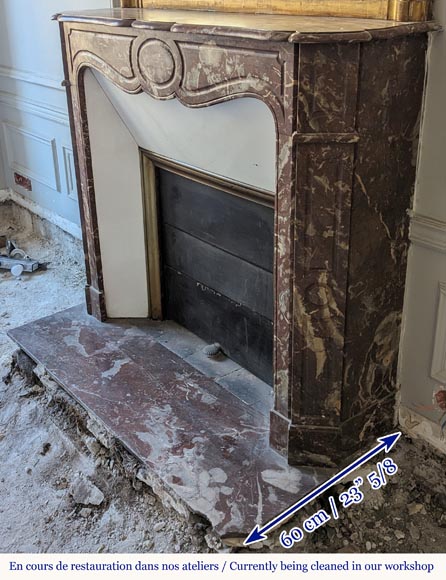 Cheminée de style Louix XV modèle Pompadour sculptée en marbre rouge du Nord Cheminée de style Louix XV modèle Pompadour sculptée en marbre rouge du Nord-5