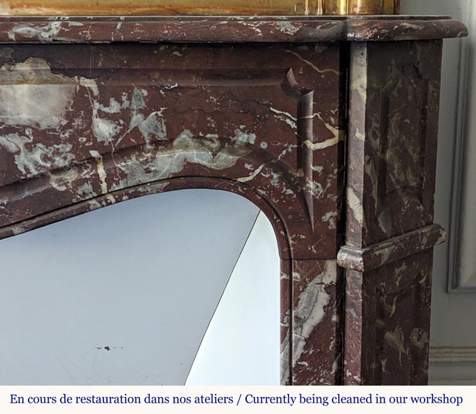 Cheminée de style Louix XV modèle Pompadour sculptée en marbre rouge du Nord Cheminée de style Louix XV modèle Pompadour sculptée en marbre rouge du Nord-6