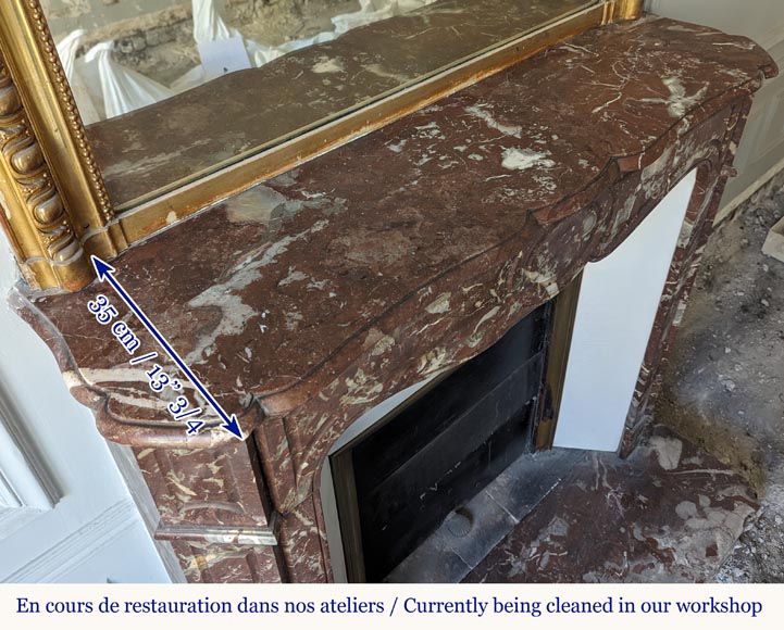 Cheminée de style Louix XV modèle Pompadour sculptée en marbre rouge du Nord Cheminée de style Louix XV modèle Pompadour sculptée en marbre rouge du Nord-9