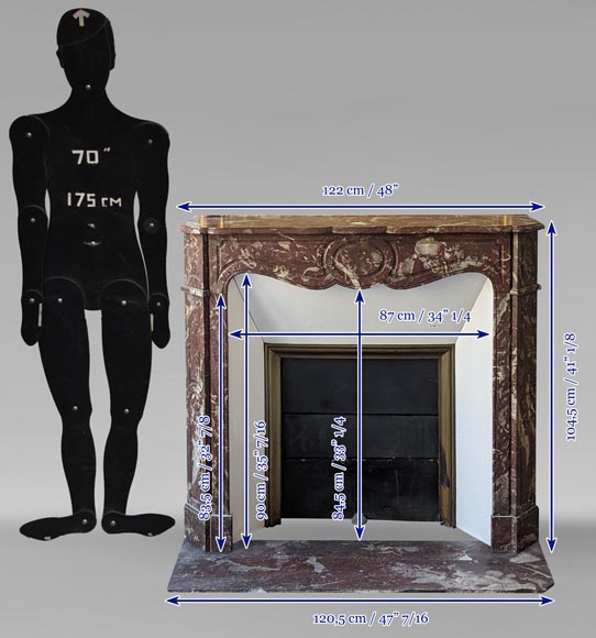 Cheminée de style Louix XV modèle Pompadour sculptée en marbre rouge du Nord Cheminée de style Louix XV modèle Pompadour sculptée en marbre rouge du Nord-10