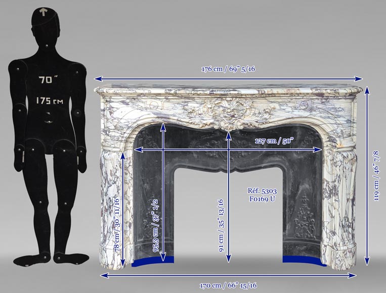Importante cheminée de style Régence richement sculptée en marbre brèche violette Importante cheminée de style Régence richement sculptée en marbre brèche violette-14