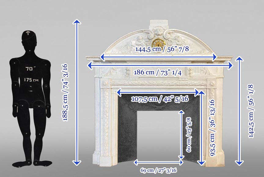 Cheminée napoléon III à horloge, putti musiciens Cheminée napoléon III à horloge, putti musiciens-7