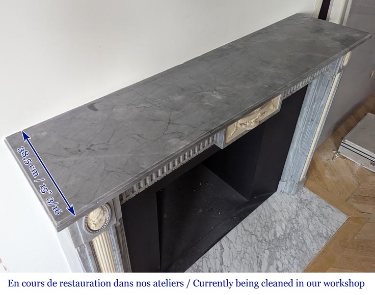 Cheminée d’époque Louis XVI bicolore à demi colonnes en marbre Turquin et statuaire Cheminée d’époque Louis XVI bicolore à demi colonnes en marbre Turquin et statuaire-13