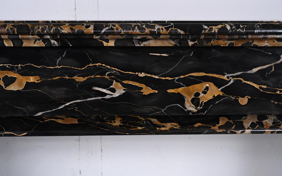 Cheminée de style Napoléon III à pattes de lion sculptée en marbre Portor Cheminée de style Napoléon III à pattes de lion sculptée en marbre Portor-1